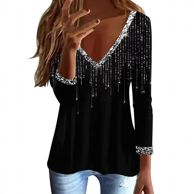 Damen Glitzernder V-Ausschnitt Pullover mit eleganten Strassdetails Drune