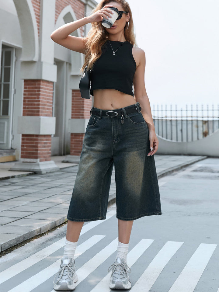Damen Weite Denim-Culotte mit modischer Nackenbindung Drune