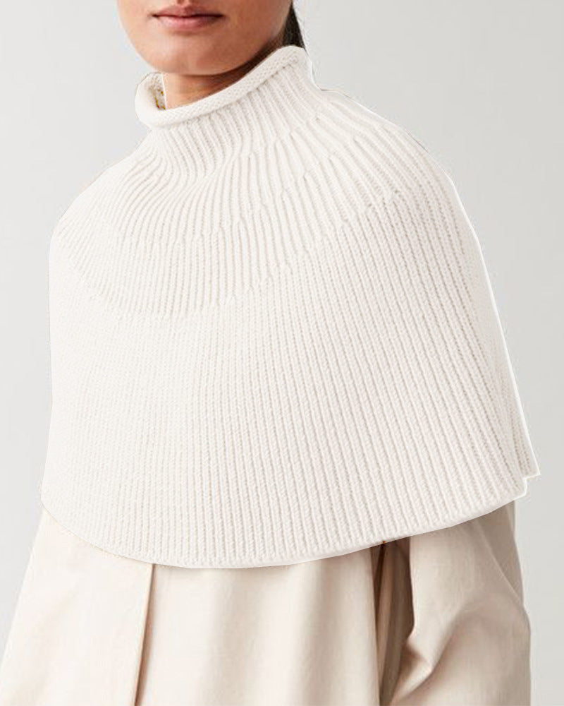 Damen Strick-Cape mit hohem Kragen und feiner Rippstruktur Drune