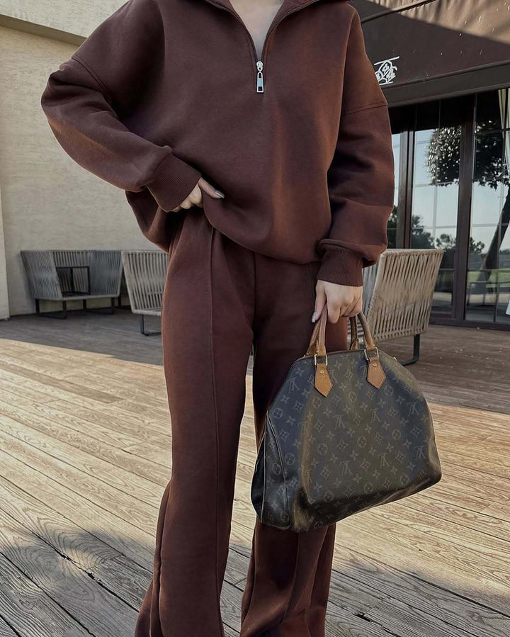 Damen nan Oversize Sweatshirt mit Halbzip und weiten Jogginghose Set Drune