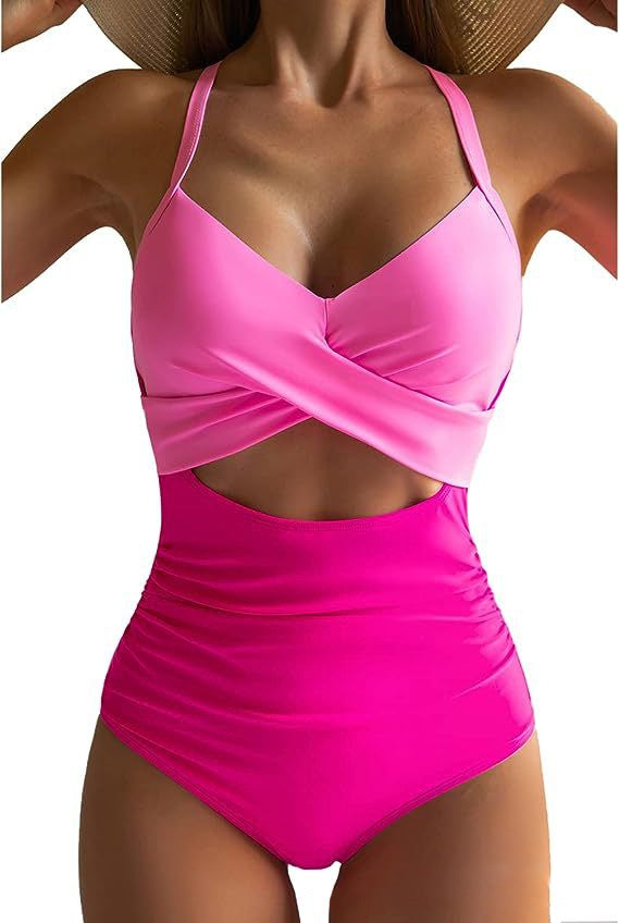 Damen Hochgeschnittener Cut-Out Badeanzug mit Kreuzträgern und figurformendem Design Drune