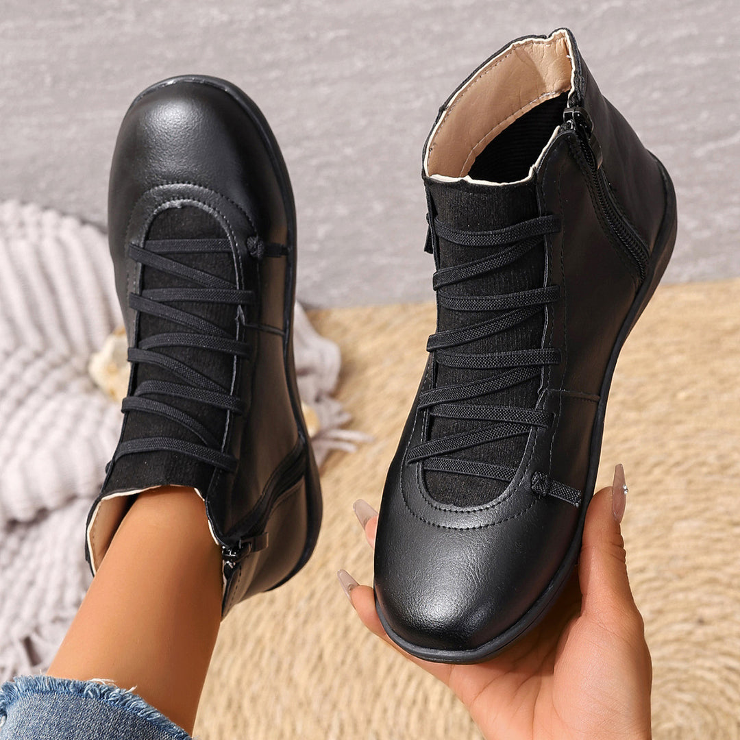 Damen nan sportliche knöchelhohe Schnürstiefelette mit seitlichem Reißverschluss und flexibler Gummisohle Drune