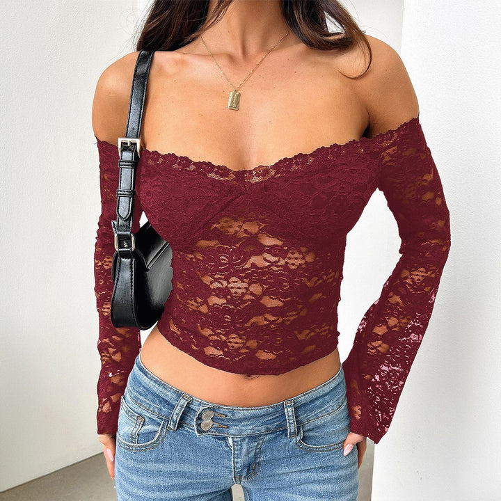 Damen Off-Shoulder Spitzentop Drune