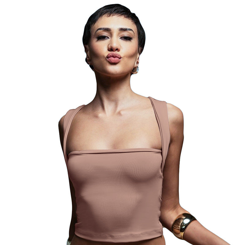 Damen modernes Crop-Top mit schmalen Trägern und figurbetontem Schnitt Drune