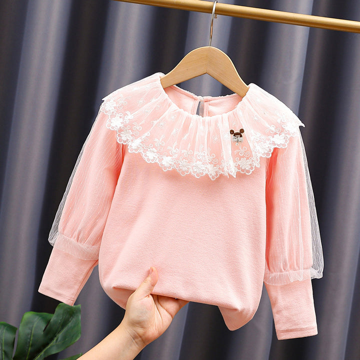 Mädchen Sweatshirt mit eleganter Spitze und transparenten Puffärmeln Drune