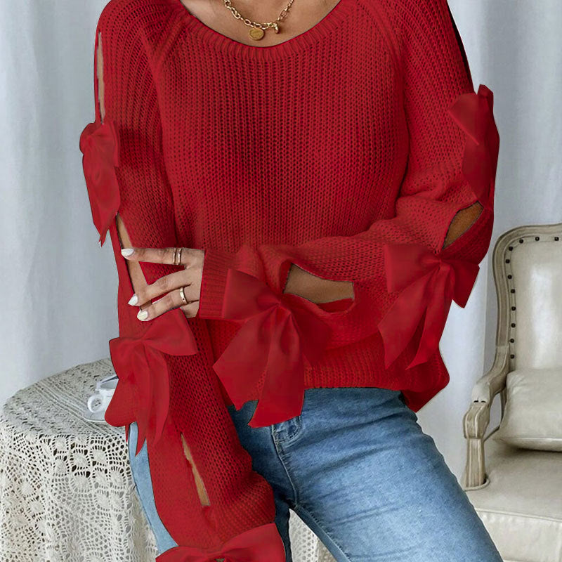 Damen Strickpullover mit dekorativen Schleifendetails und offener Armgestaltung Drune