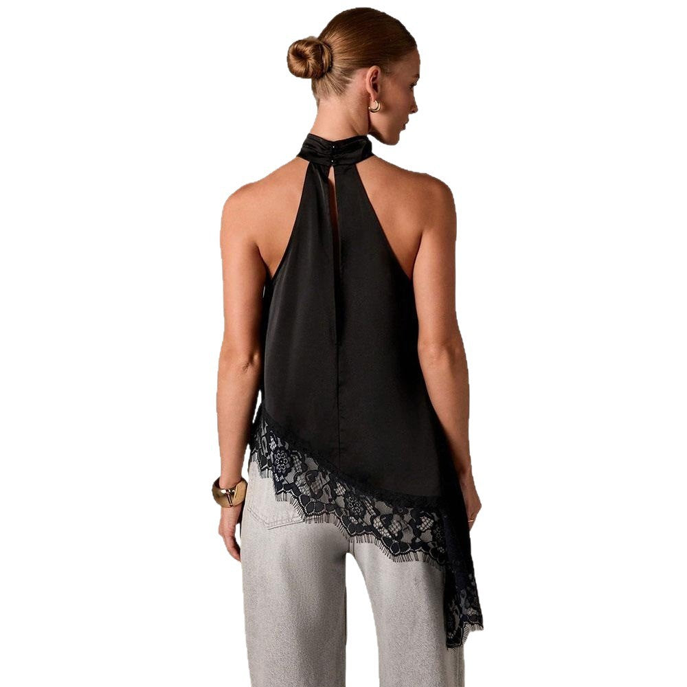 Damen elegantes Haltertop mit raffiniertem Spitzenbesatz Drune