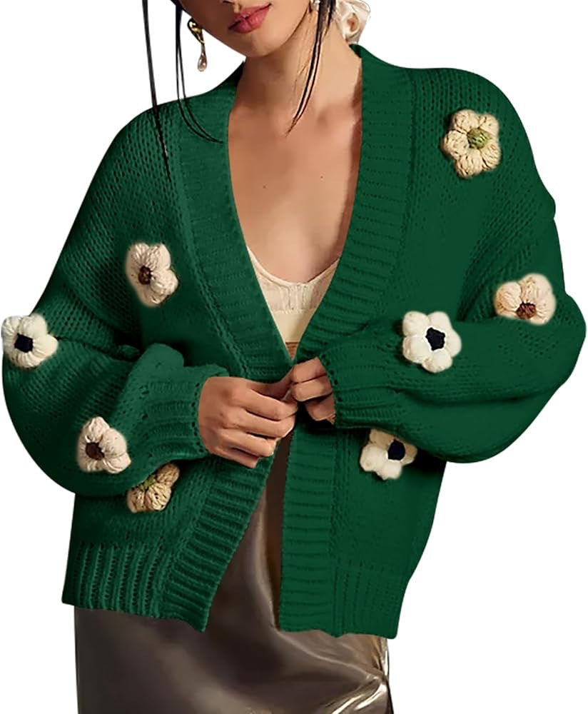 Damen Strickjacke mit Blumenapplikationen Drune