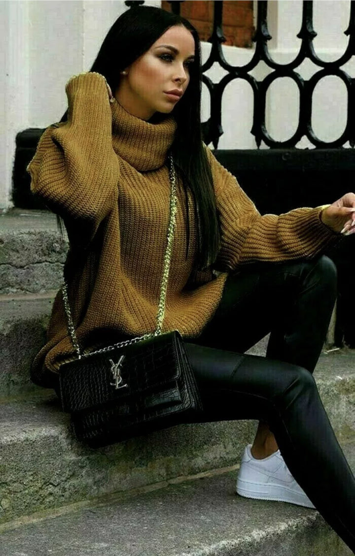 Damen Grobstrickpullover mit hohem Kragen und lässigem Schnitt Drune