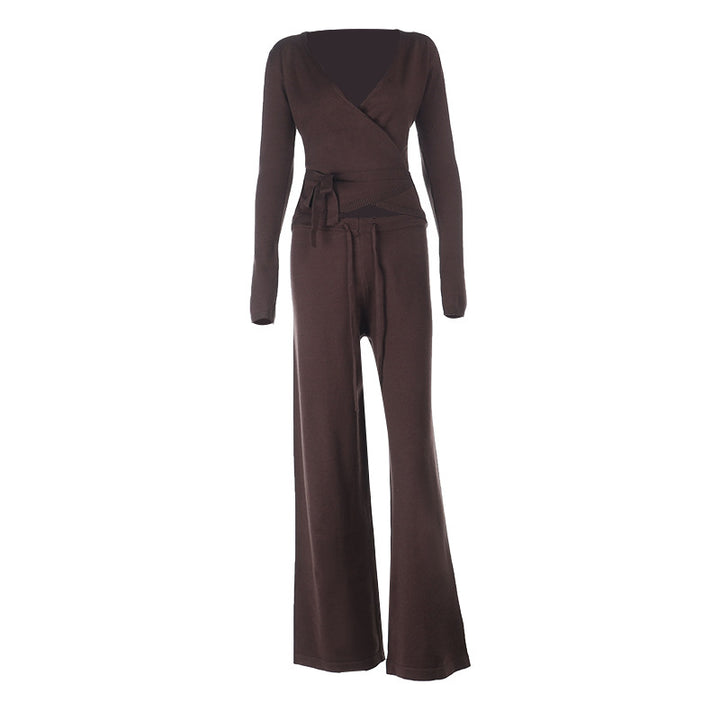 Damen lockerer Jumpsuit mit Wickeldesign und langen Ärmeln Drune
