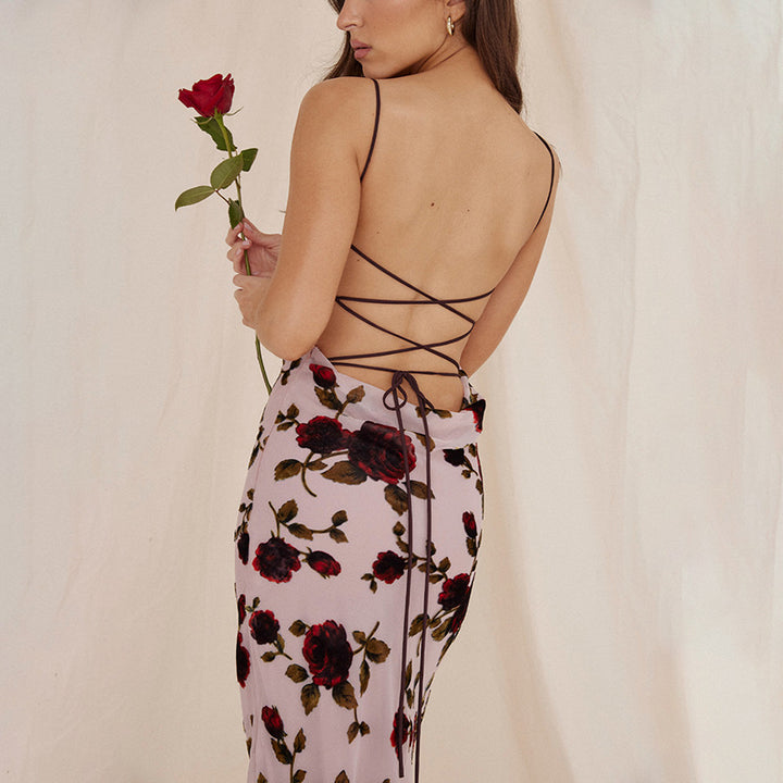 Damen Elegantes Maxikleid mit floralem Print und Spaghettiträgern Drune