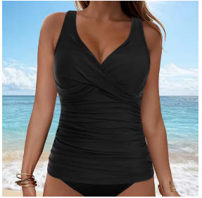 Damen elegantes Wickel-Badeoberteil mit Rüschen Drune