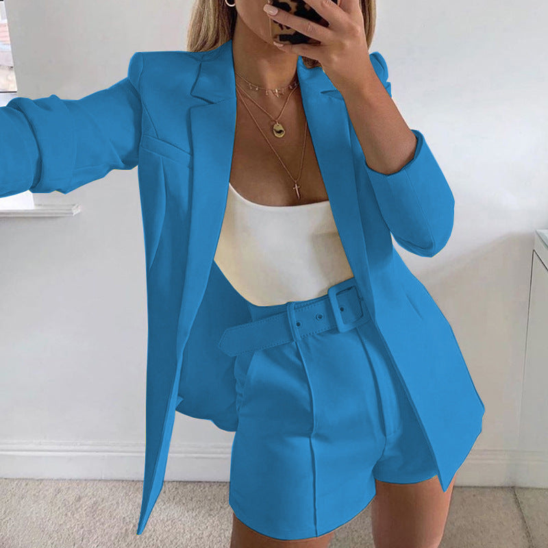 Damen Modisches Blazer-Set mit figurbetontem Schnitt und hoch taillierten Shorts Drune