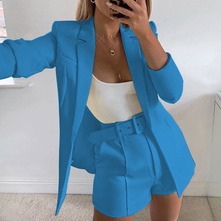 Damen Modisches Blazer-Set mit figurbetontem Schnitt und hoch taillierten Shorts Drune