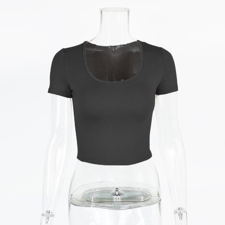 Damen Kurzarm Crop-Top mit Rundhalsausschnitt und figurbetonter Passform Drune