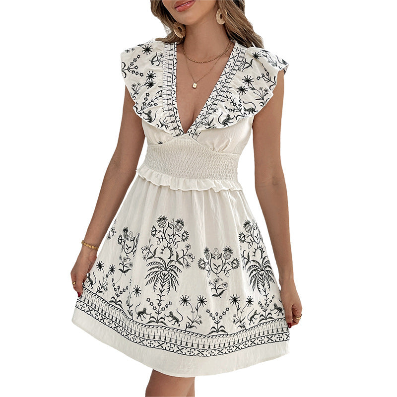 Damen verspieltes Sommerkleid mit filigraner Blumenstickerei Drune