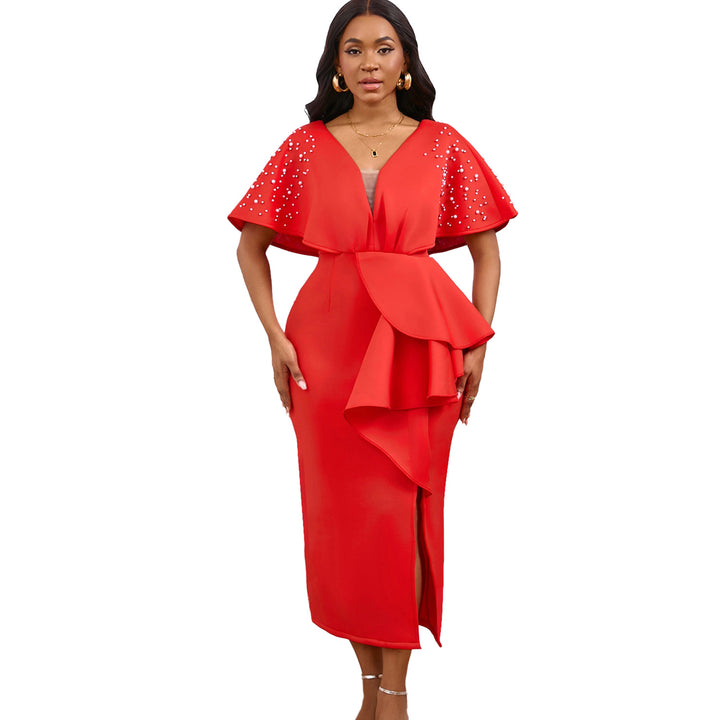 Damen Maxikleid mit glamourösem Volant und funkelnden Akzenten Drune