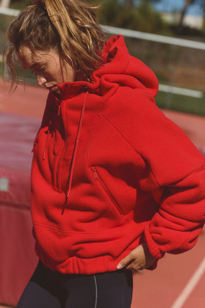 Damen Fleecejacke mit großen Taschen und hoher Kapuze Drune