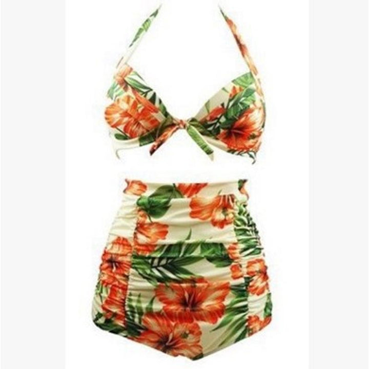 Damen Hoch tailliertes Bikini-Set mit floralem Design und Raffungen Drune