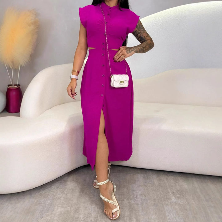 Damen Midikleid mit Knopfleiste und Cut-Out-Details Drune