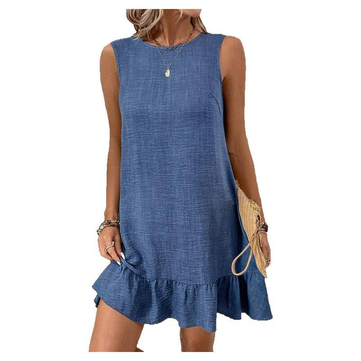 Damen ärmelloses Kleid mit Rüschensaum und lässigem Schnitt Drune