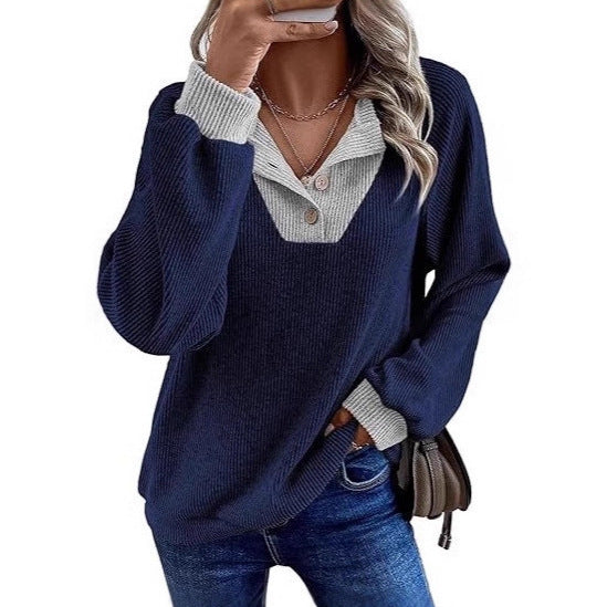 Damen lässiger Pullover mit modischem Kragen Drune