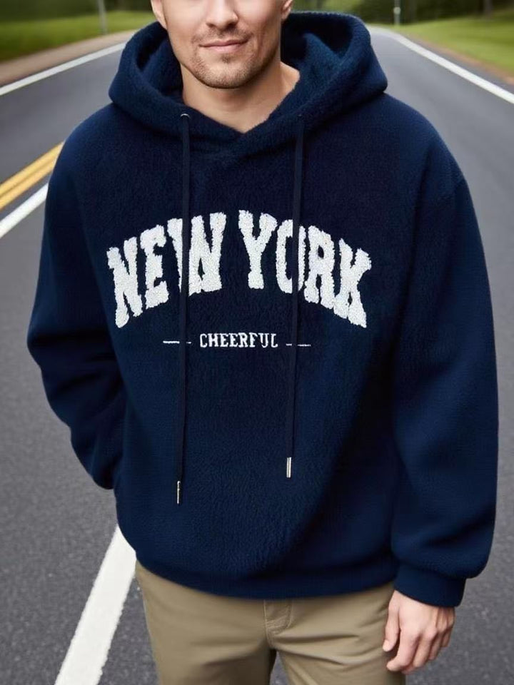 Herren nan kuscheliger Fleece-Hoodie mit Relief-Logo, Kordelzug und Kängurutasche Drune