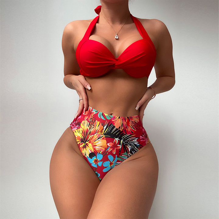 Damen Hoch taillierter Bikini mit eleganter Knotendetails Drune