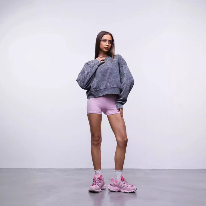 Damen cropped Sweatshirt mit weiten Ärmeln und modischem Wasch-Effekt Drune