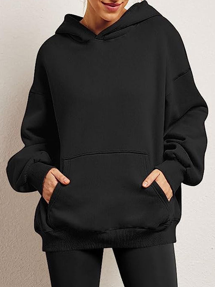 Damen lässiger Kapuzenpullover mit bequemer Passform und Kängurutasche Drune