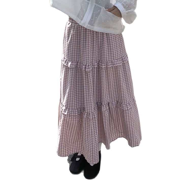 Damen Maxi-Rock mit Volant und Karomuster Drune