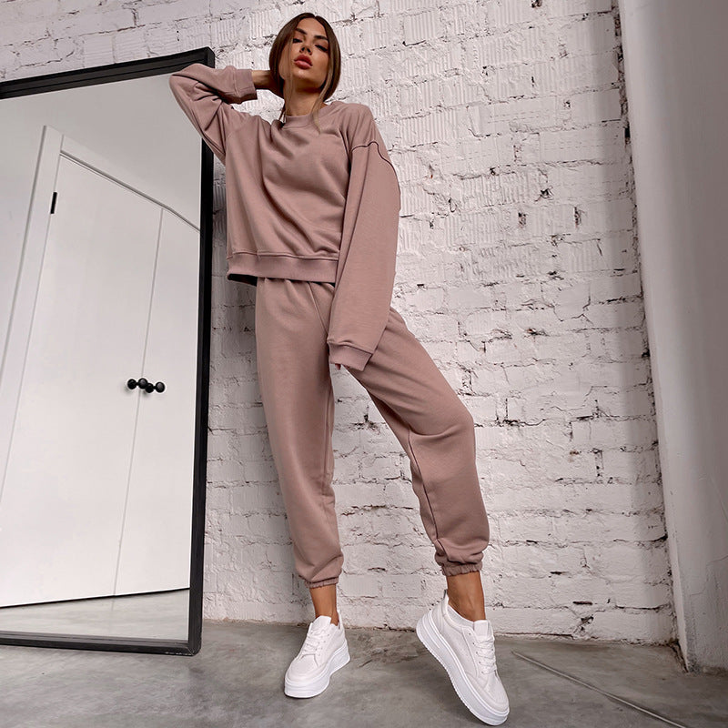 Damen lässiges Sweatpants-Set mit hohem Bund und breiten Ärmeln Drune