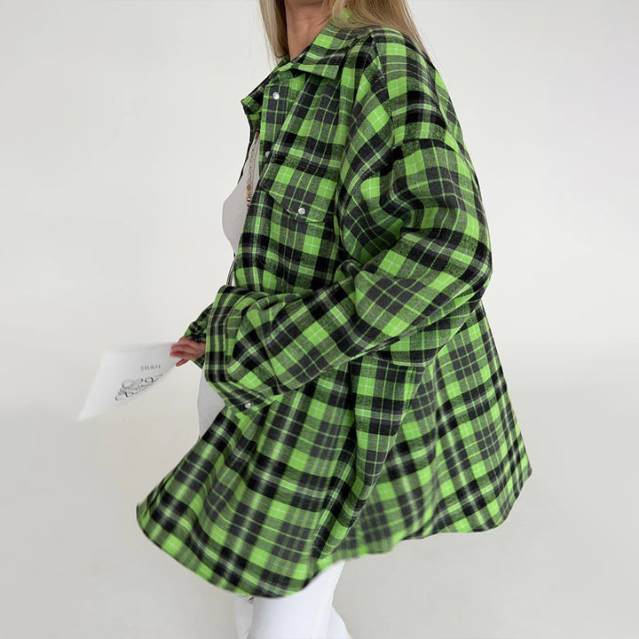 Damen lässige Karo-Hemdjacke im Oversized-Schnitt Drune