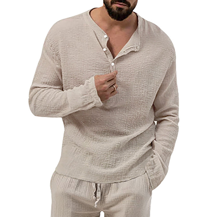 Herren nan entspanntes Henley-Set aus leichter Baumwoll-Gauze mit Kordelbundhose Drune
