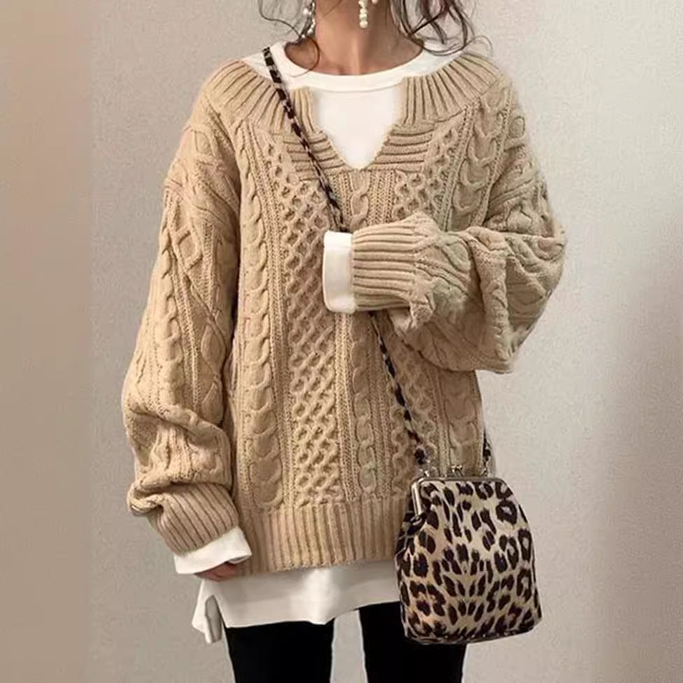 Damen kuscheliger Strickpullover mit großem V-Ausschnitt und besonders weichem Material Drune