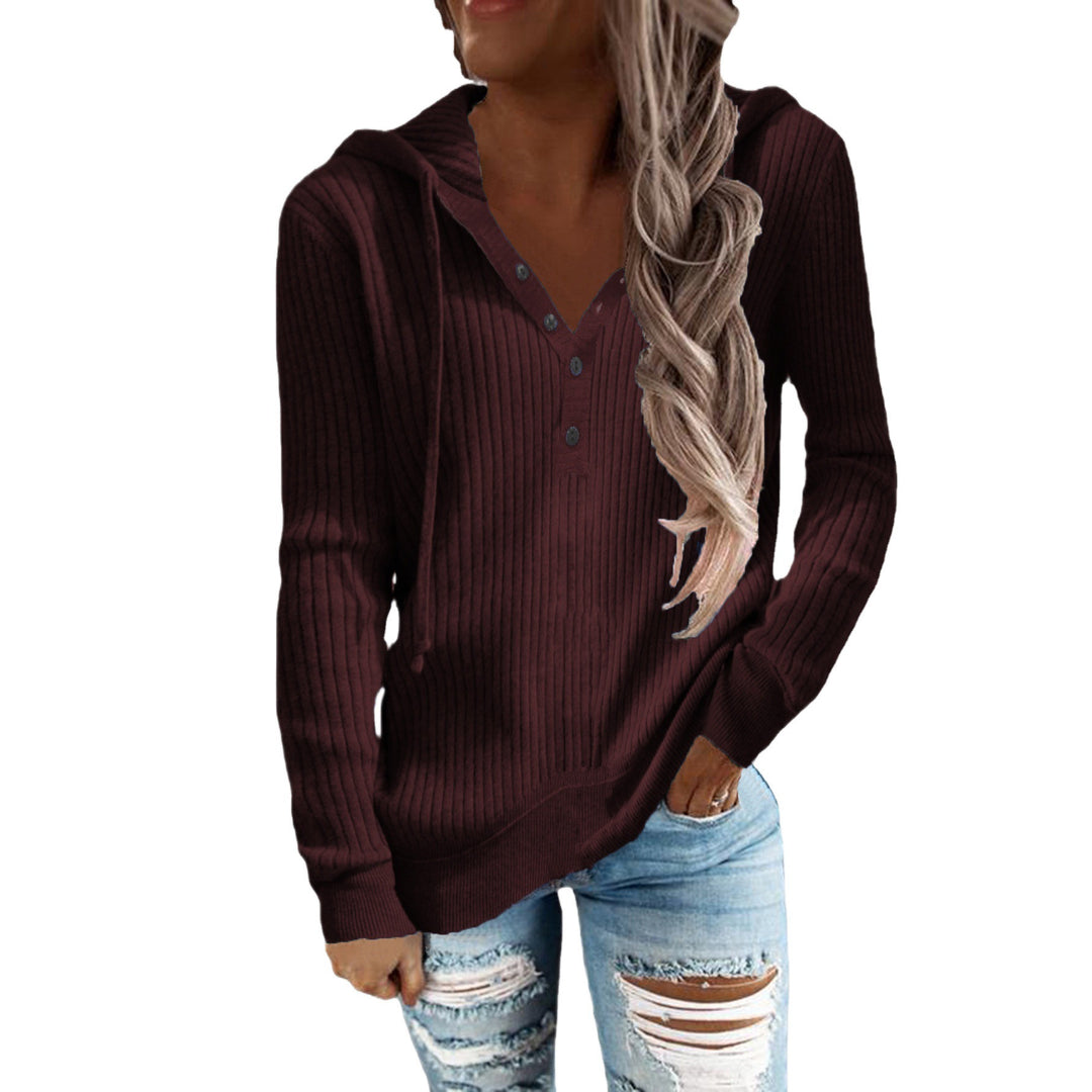 Damen Bequeme gestreifte Kapuzenpullover mit Knopfleiste Drune