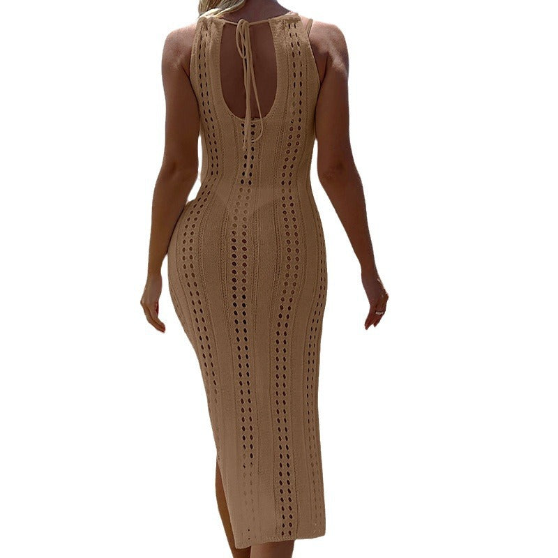 Damen Häkel Maxi-Urlaubslook mit hohem Schlitz Drune