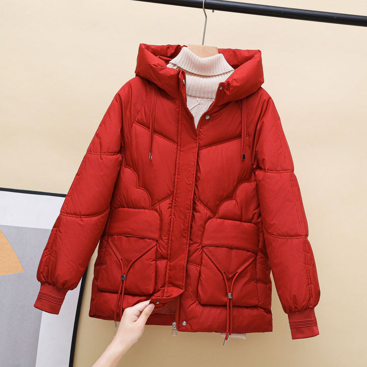 Damen gesteppte Winterjacke mit Kapuze und Herzdetails Drune
