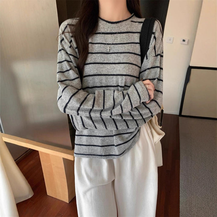 Damen lässiges Langarmshirt mit modischem Streifenlook Drune