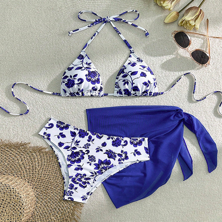Damen Triangel-Bikini-Set mit floralem Wickelrock Drune