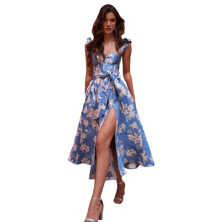 Damen Blumenkleid mit eleganten Rüschendetails und tailliertem Schnitt Drune