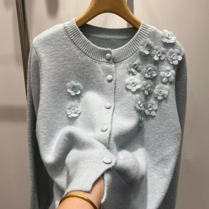 Damen Strickjacke mit floralen Akzenten Drune
