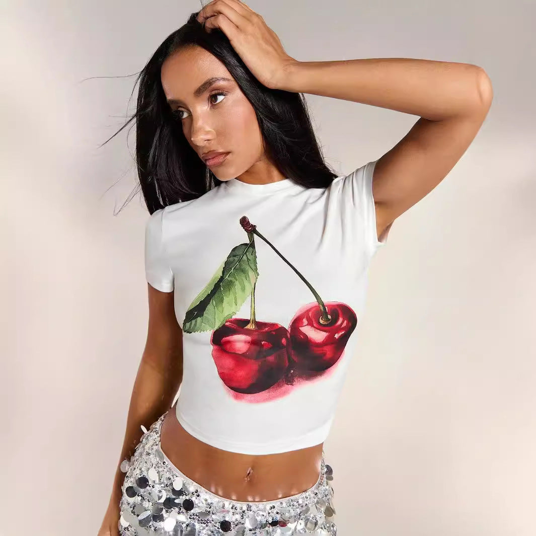 Damen Crop-Top mit floralem Grafikdruck und figurbetontem Schnitt Drune