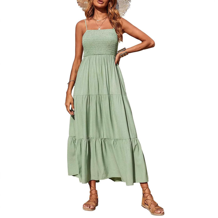 Damen Maxikleid mit verstellbaren Trägern und Rüschen Drune