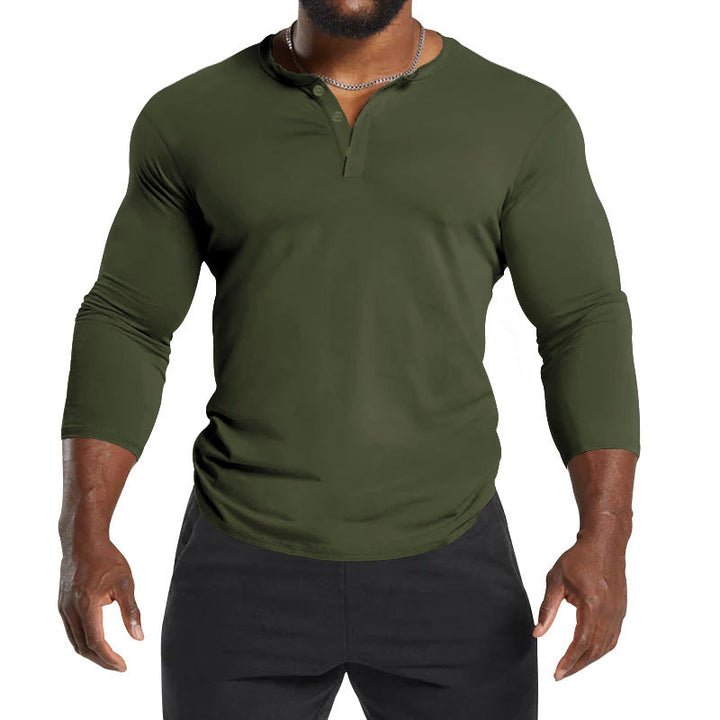 Herren Langarm-Henley-Shirt aus atmungsaktivem Baumwollmix mit Knopfdetails Drune