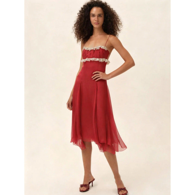 Damen Fließendes Midi-Kleid mit raffinierten Rüschendetails Drune
