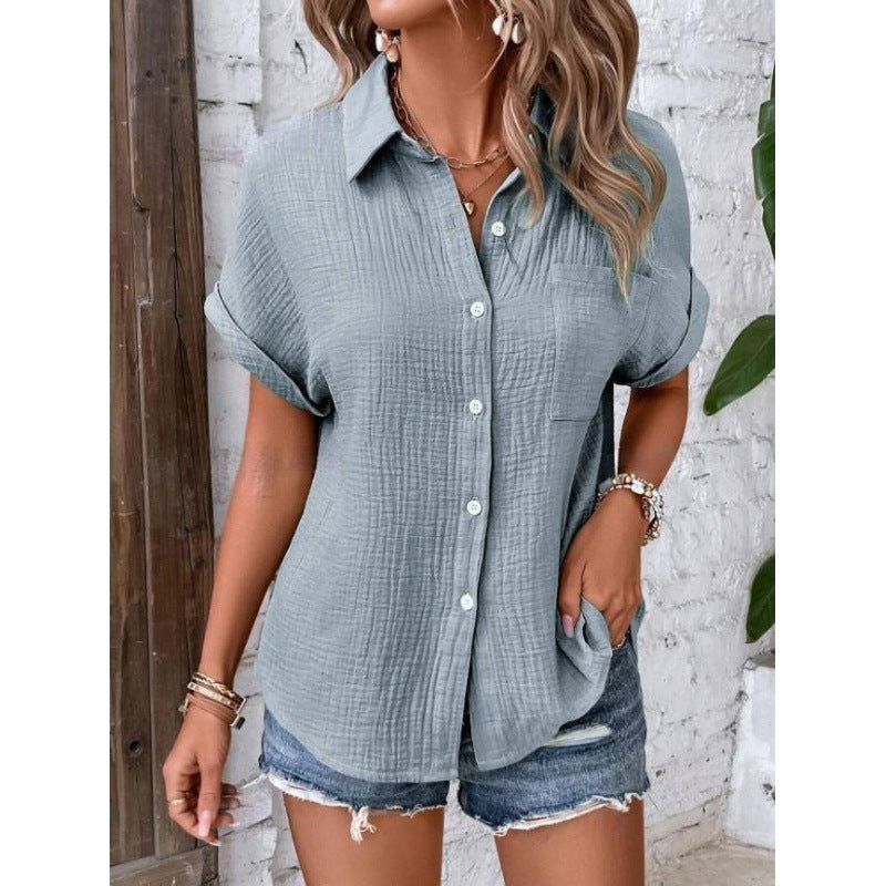 Damen Freizeit-Bluse aus hochwertigem Baumwollmischgewebe mit Knopfverschluss Drune