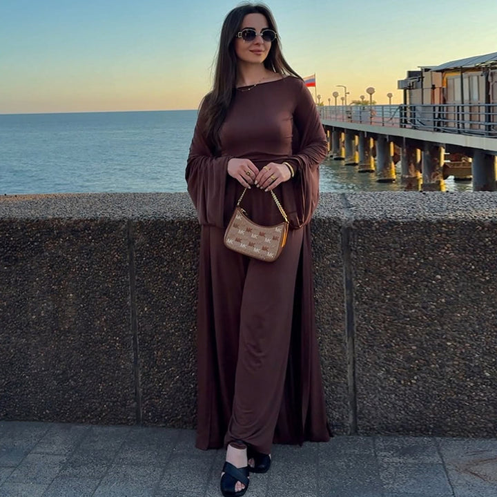 Damen eleganter Maxikleid mit voluminösen Ärmeln Drune