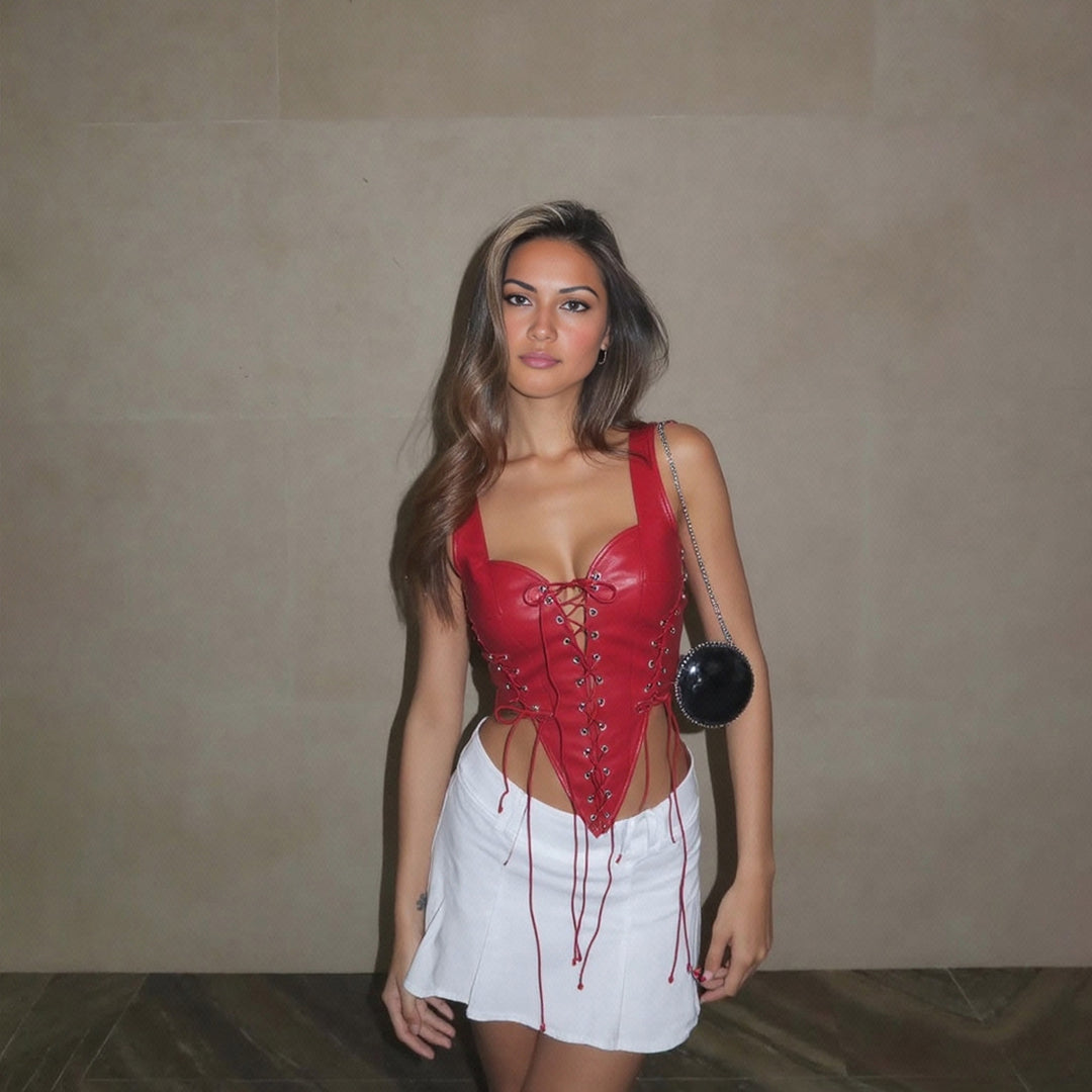 Damen Leder-Corset-Top mit Schnürung und asymmetrischem Schnitt Drune
