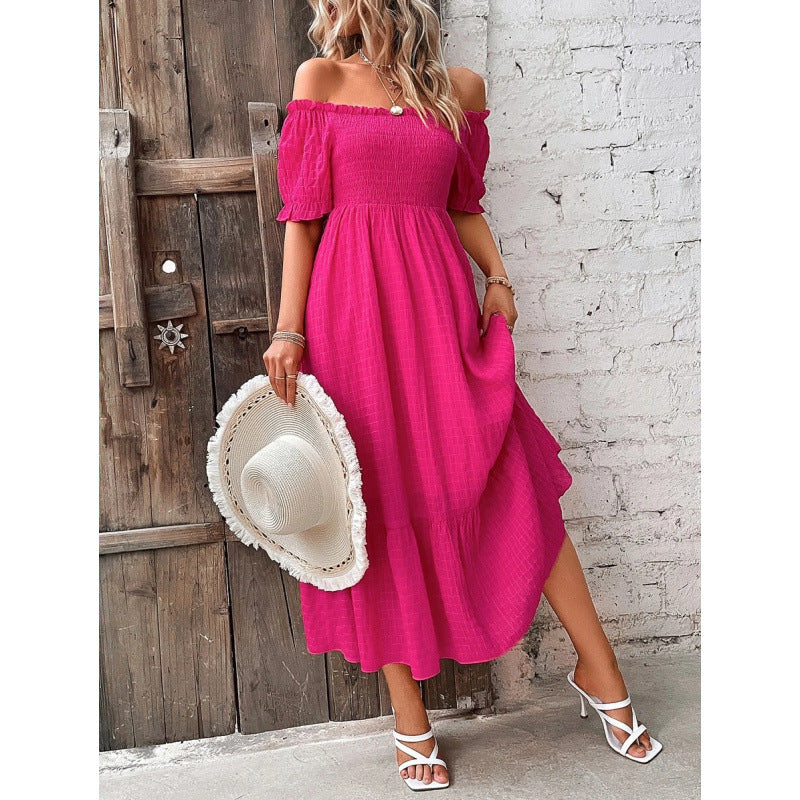Damen Off-Shoulder Maxikleid mit voluminösen Ärmeln und fließendem Schnitt Drune